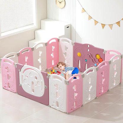 LulliSpace Baby Playpen,Foldable Playpen for Babies and Toddlers,Kids Activity Centre Safety Play Yard,Safety Gates for Indoor&Outdoor,Toddler Fence Play Area,Portable, Educational, 14 Panels