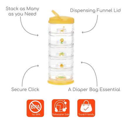 Innobaby Packin' Smart Stackable and Portable Storage System for Formula, Baby Snacks and More. Set of 5 Stackable Containers in Strawberry Sorbet. BPA Free.