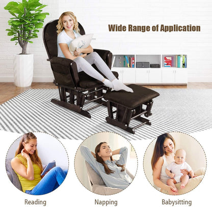 Costzon Nursery Glider with Ottoman, Upholstered Comfort Glider Rocker with Padded Cushion, Storage Pocket, Solid Wood Base, Rocking Chair Nursery for Breastfeeding, Napping (Light Gray)