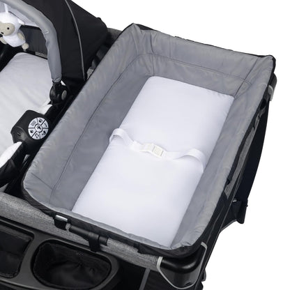 Baby Trend Retreat Nursery Center with Two Removable Rock A Bye Bassinets, Changing Table, Organizer, and Music Center with Nightlight, Quarry