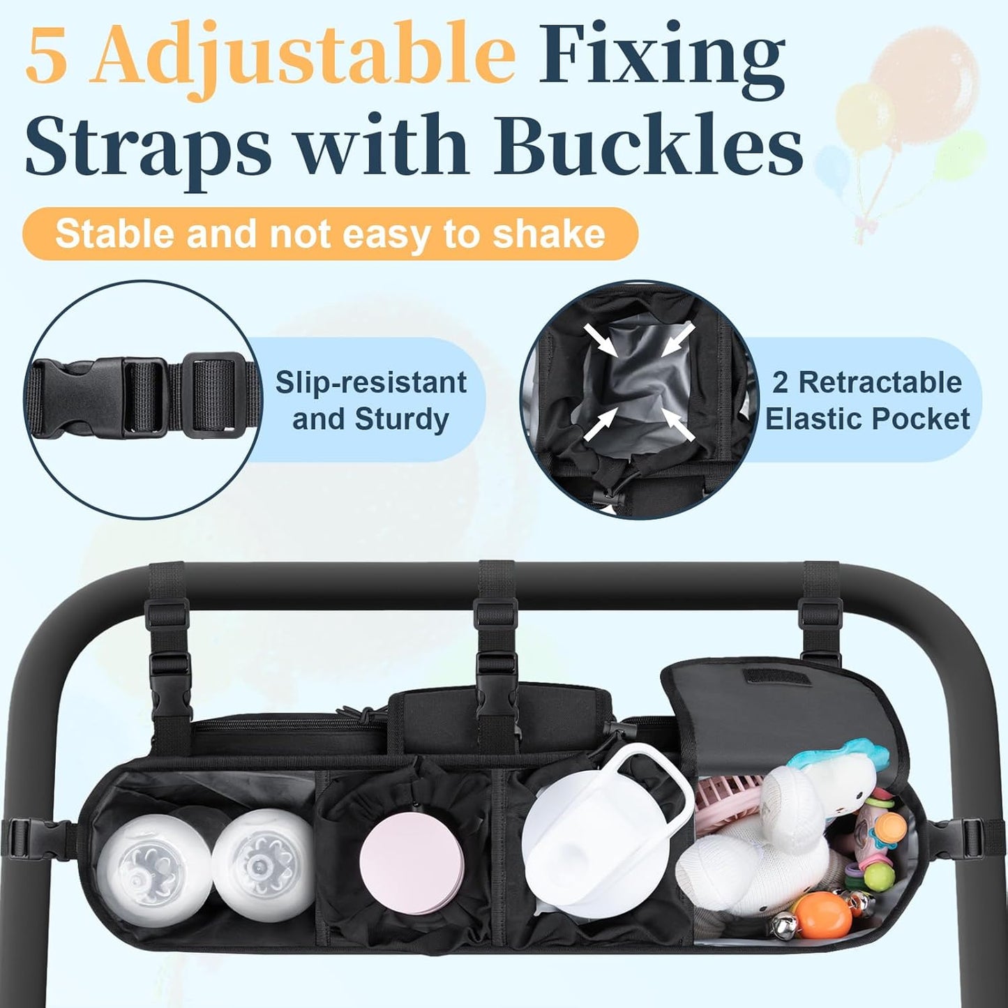 GDNasist Double Stroller Organizer Compatible with Bob Duallie and Baby Jogger City Mini GT2, Double Baby Stroller Accessories with Cooler Bag, Parent Console Double Jogging Stroller Caddy, Black