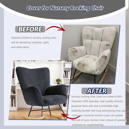 Nursery Rocking Chair Cover,1 Piece Glider Chairs Cover Slipcovers,Soft with Elastic Bottom Spandex Jacquard Small Checks,Furniture Protector Washable