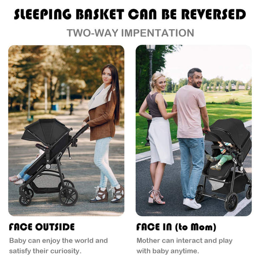 BABY JOY Baby Stroller, 2 in 1 Convertible Carriage Bassinet to Stroller, Pushchair with Foot Cover, Cup Holder, Large Storage Space, Wheels Suspension, 5-Point Harness (Pink)