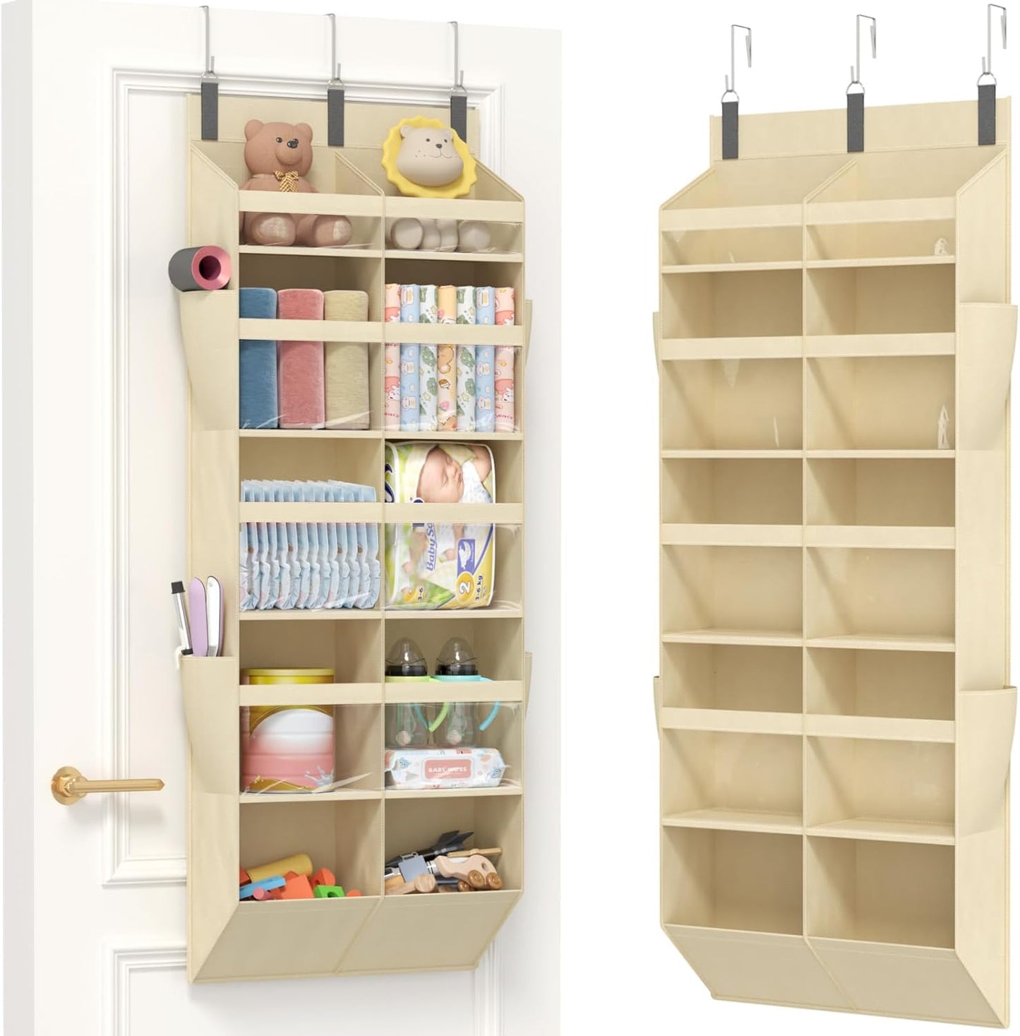 Lifewit 1 Pack Over the Door Organizer, 5 Section Clear Window Hanging Storage with 4 Side Pockets, Sturdy Anti Tilt 40 lbs Load Behind Door for Closet, Bedroom, Bathroom, Nursery, Dorm, Gray