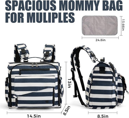 ALLCAMP Diaper Backpack, Waterproof Large Capacity Baby Bag, Multi-Function Nappy Bag with Stroller Hooks, Convertible Tote
