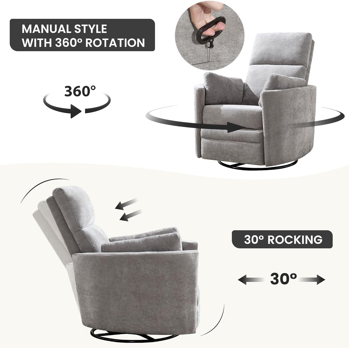 Power Recliner,Nursery Swivel Glider Rocking Chair with USB Port,Upholstered Adult Electric Recliner Rocking Chair with 2 Pillows for Living Room Bedroom (Beige Corduroy, Power-Driven)