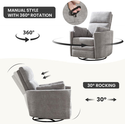 Power Recliner,Nursery Swivel Glider Rocking Chair with USB Port,Upholstered Adult Electric Recliner Rocking Chair with 2 Pillows for Living Room Bedroom (Beige Corduroy, Power-Driven)