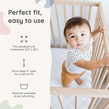 Margaux & May Crib Mattress Protector, 2 Pack – 100% Waterproof Baby Crib Mattress Protector Pad, Highly Absorbent Quilted Cover, Oeko-TEX® Certified, Noiseless, Fitted 28" x 52" Standard Crib Fit