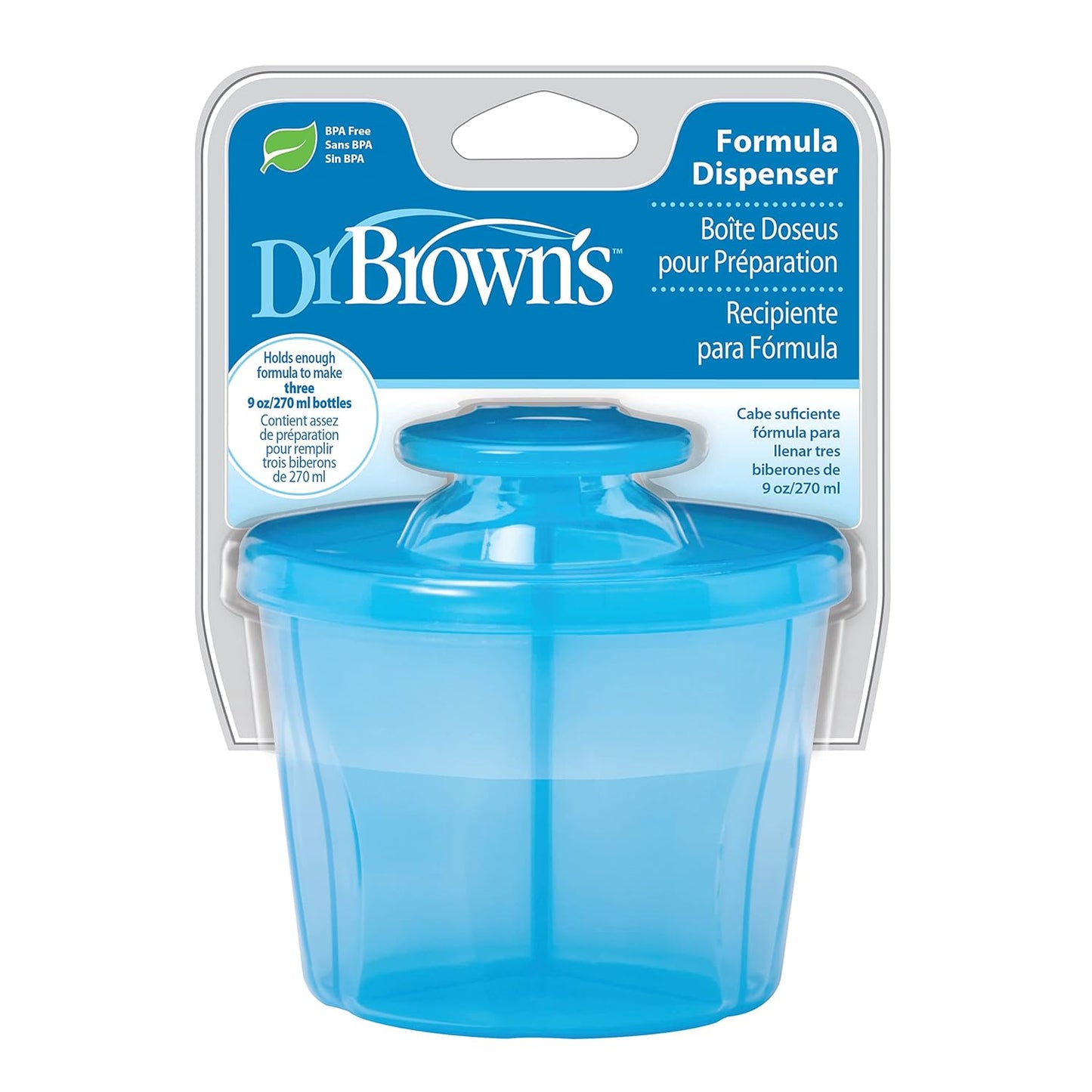 Dr. Brown's Travel Formula Dispenser with Lid, BPA Free - Blue - Holds 27oz
