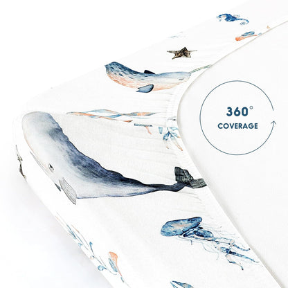 GRSSDER Stretch Ultra Soft Jersey Knit Fitted Pack n Play Playard Sheets Set 2 Pack，Fits Portable/Mini Cribs Sheets, Playards Mattress Pads, Stylish Watercolor Animals for Baby, Mint Green