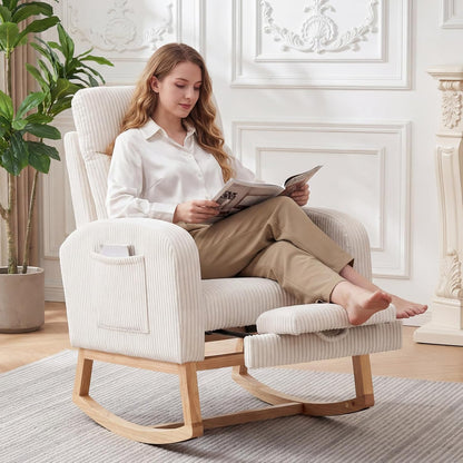 Garvee Teddy Fleece Nursery Rocking Chair,Upholstered Glider with 26" High Backrest, Padded Seat,Modern 300 Lbs Weight Capacity Accent Recliner for Living Room, Bedroom, Reading