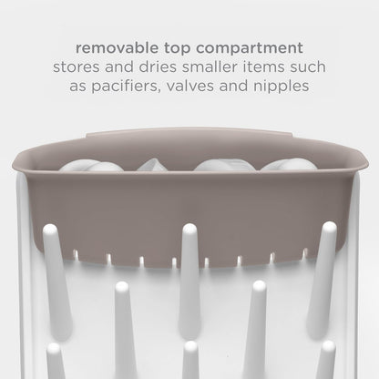 Ubbi Vertical Baby Bottle Drying Rack, Space Saving Countertop Drying Rack Baby Accessory, Taupe