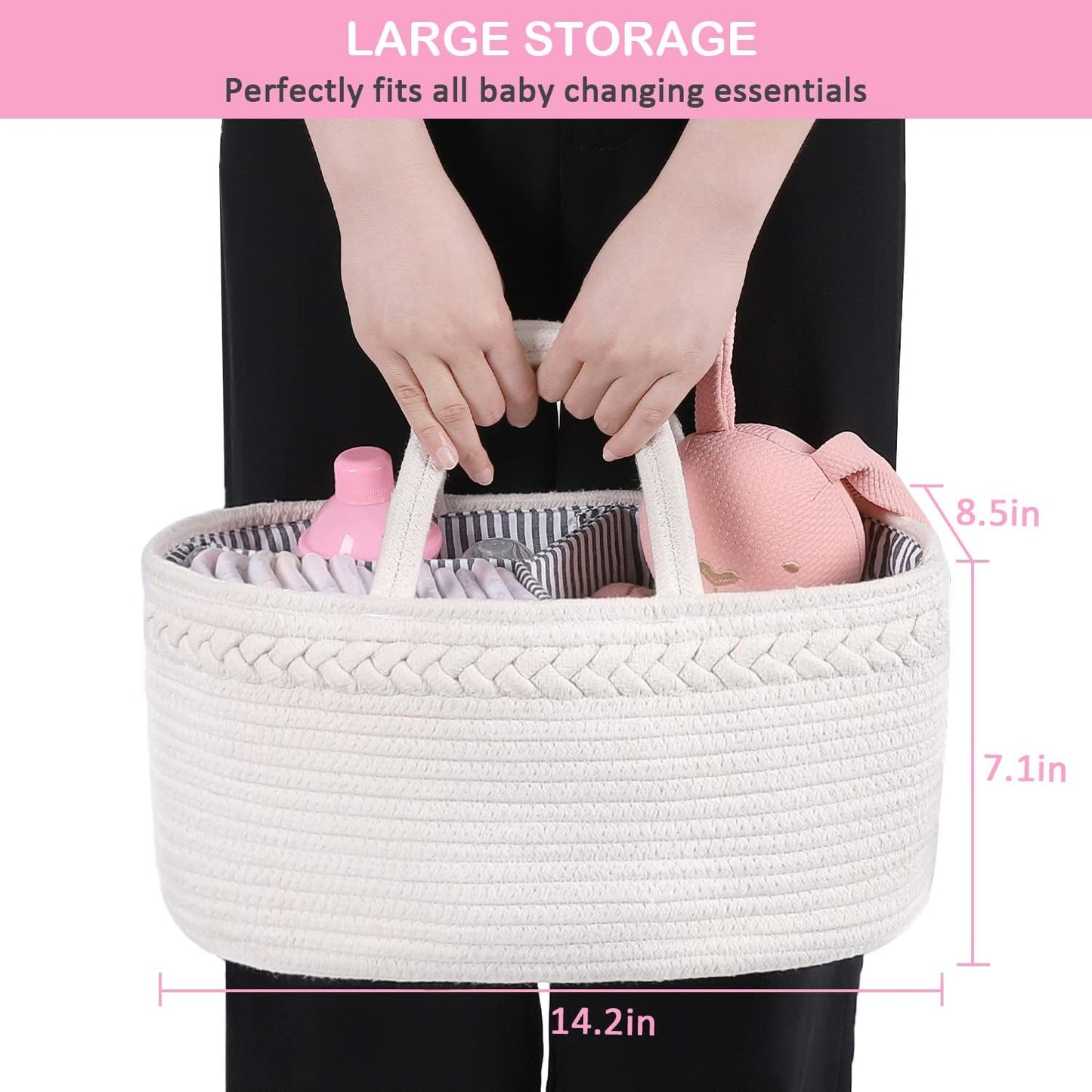 ABenkle Baby Diaper Caddy, Nursery Storage Bin and Car Organizer for Diapers and Baby Wipes, Cotton Rope Diaper Basket Caddy, Changing Table Diaper Storage Caddy