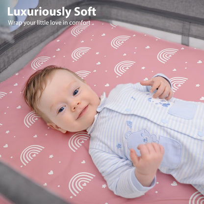 Baby Bedside Bassinet Sheets Girl, 33”x20” Compatible with Baby Delight Dream On Me & Most Rectangle Bedside Sleeper Bassinet Mattress, Super Soft Microfiber Pink Butterfly Flower