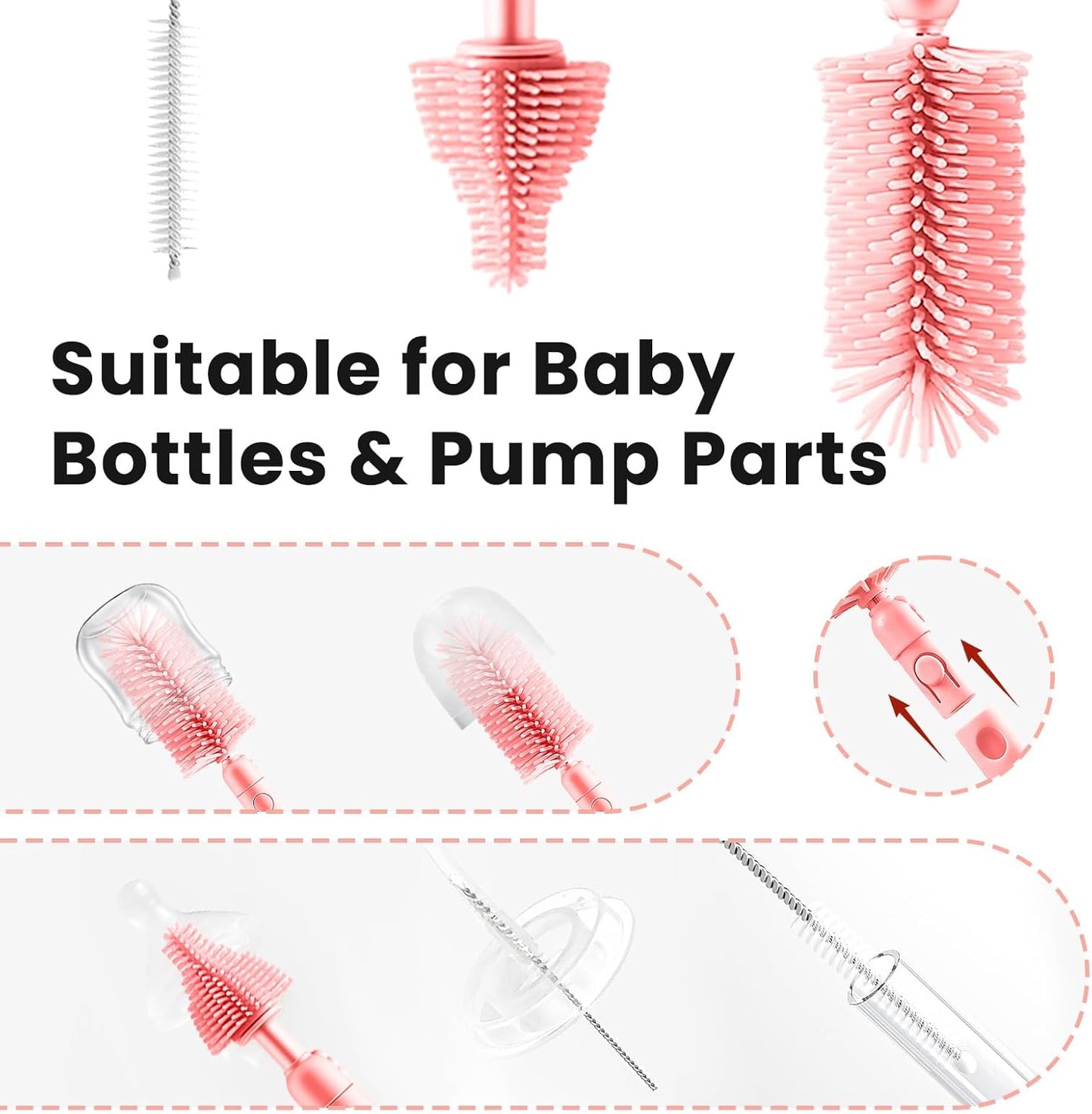 LEQXGO Travel Baby Bottle Cleaner Kit with Storage Case, 7-in-1 Baby Bottle Brush Set with Drying Rack for Breast Pump Parts, Bottle Washing Kit - Baby Travel Essential for Flying & On-the-Go (Blue)