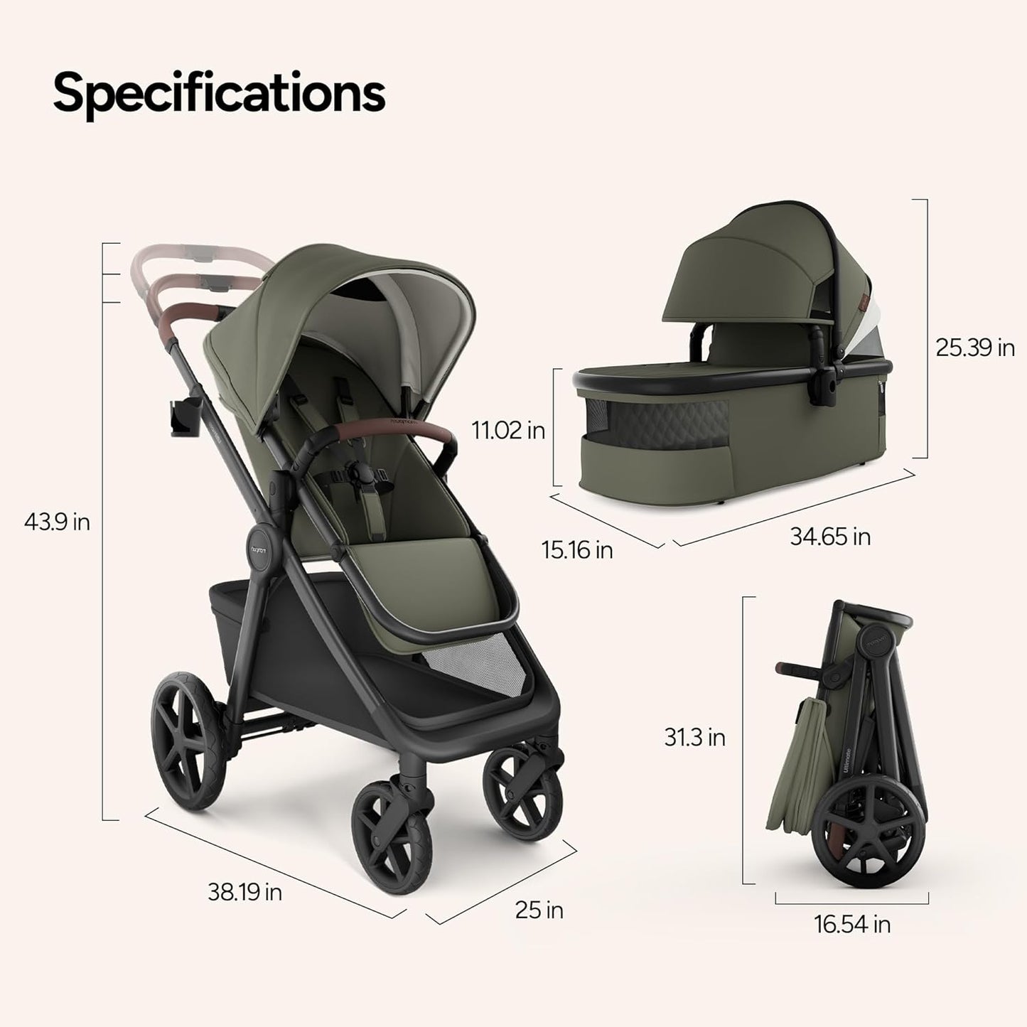 Mompush Ultimate2 Baby Stroller, Premium Convertible Full-Size Stroller for Toddler, Reversible Seat with One Hand Recline Adjustment, Car Seat Adapter Included