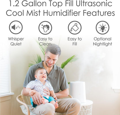 Crane 0.7 Gallon Top Fill Cool Mist Humidifier and Aroma Diffuser, with Color-Changing Night Light and Aroma Diffuser Function, Humidifier For Bedroom, Office or Nursery