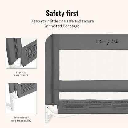 Dream On Me Lightweight Mesh Security Adjustable Bed Rail for Toddler, Breathable Mesh Fabric, Suitable for All Types of Beds, Reinforced Anchor System Bed Guard Rail, Grey