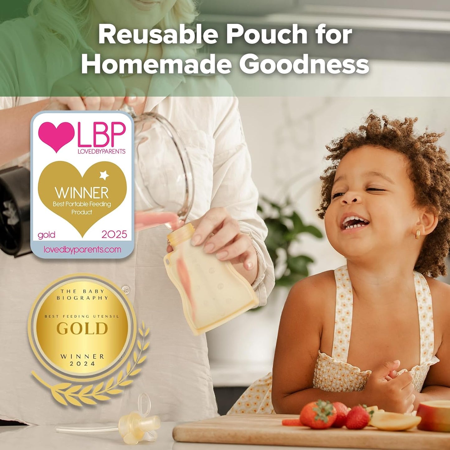 haakaa Yummy Pouch Reusable Baby Food Pouch, Reusable Pouches for Toddlers Kids Squeezable Pouch, Washable Freezer - Make Homemade Organic Food for Babies/Toddlers, 4oz, 2 Pack,6m+(Pea Green)