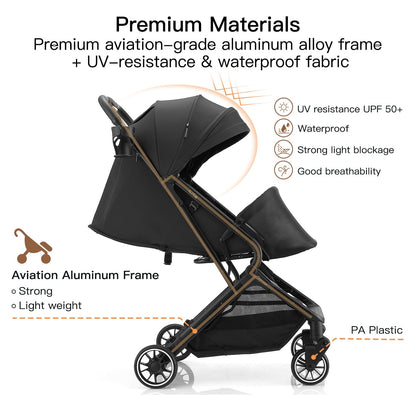 Gromast Compact Fold Baby Stroller, Lightweight Travel Toddler Stroller with One-Click Fold, Extendable UPF50+ Canopy, Cup Holder, UV Protected and Waterproof, One-Hand Folding - Blue