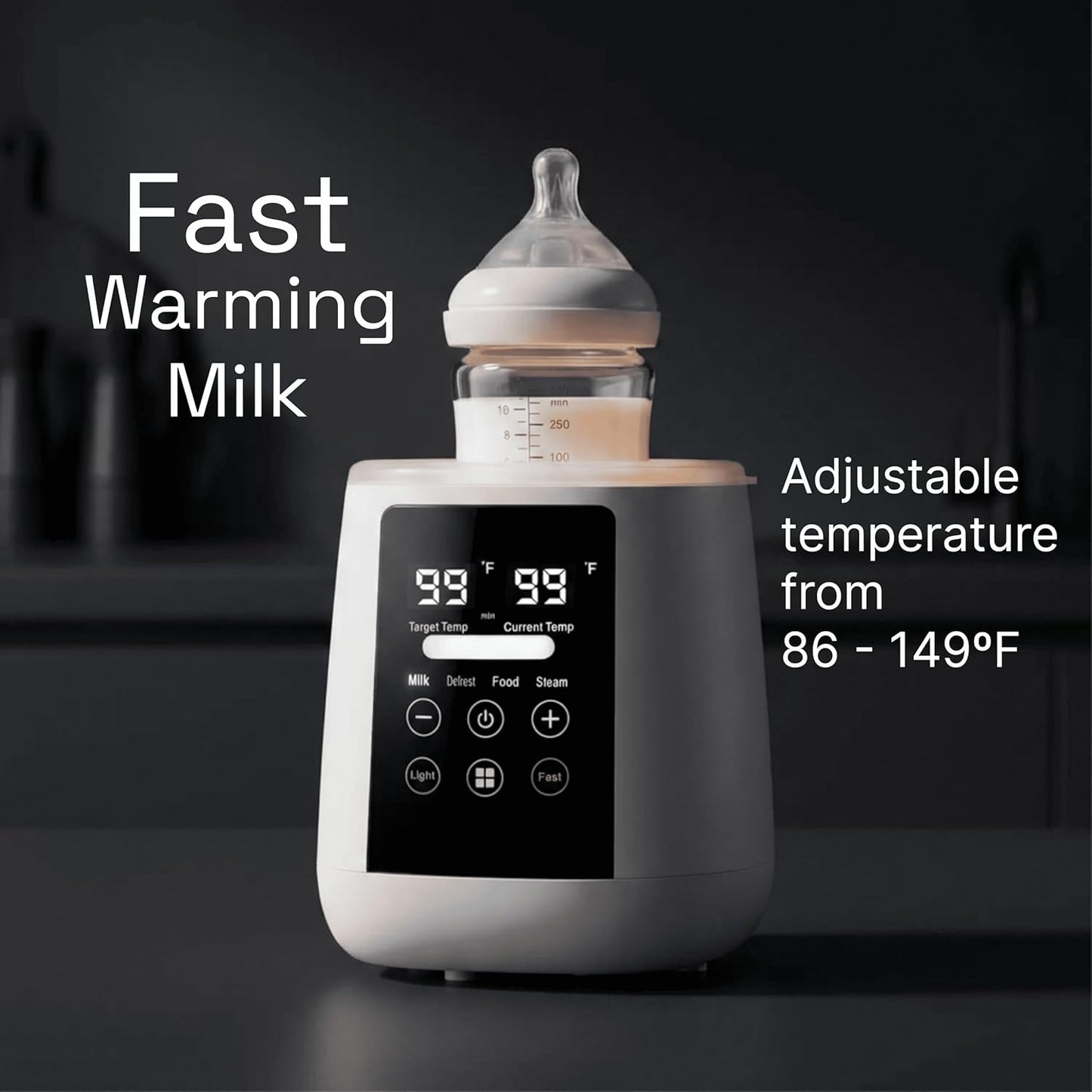 Baby Bottle Warmer, 3-in-1 Milk Warmer, Defrosts Frozen Breastmilk, LED Display, Night Light, Steam Sterilizer, Adjustable Temp, Perfect for Formula, Food Jars, Newborn Gift (White)