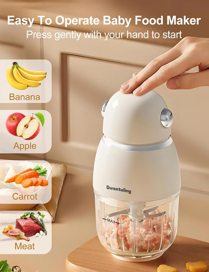 Baby Food Maker, Creamy White Baby Food Blender, 10oz Food Puree Maker, Food Processor for Foods Fruit Vegetable Meat, 8-Second Quick Soft Food Prep，BPA-Free