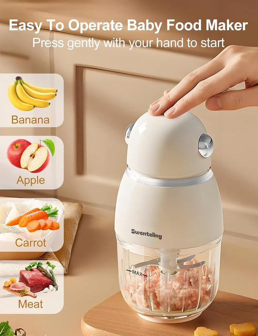 Baby Food Maker, Creamy White Baby Food Blender, 10oz Food Puree Maker, Food Processor for Foods Fruit Vegetable Meat, 8-Second Quick Soft Food Prep，BPA-Free