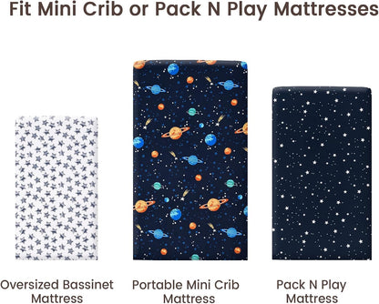PHF 3 Pack Soft Mini Crib Sheets, Floral & Animal Pack N Play Sheets for Baby Boys Girls, No Slip Universal Fit for Pack N Play, Playard, Portable and Mini Crib Mattresses,Floral & Animal