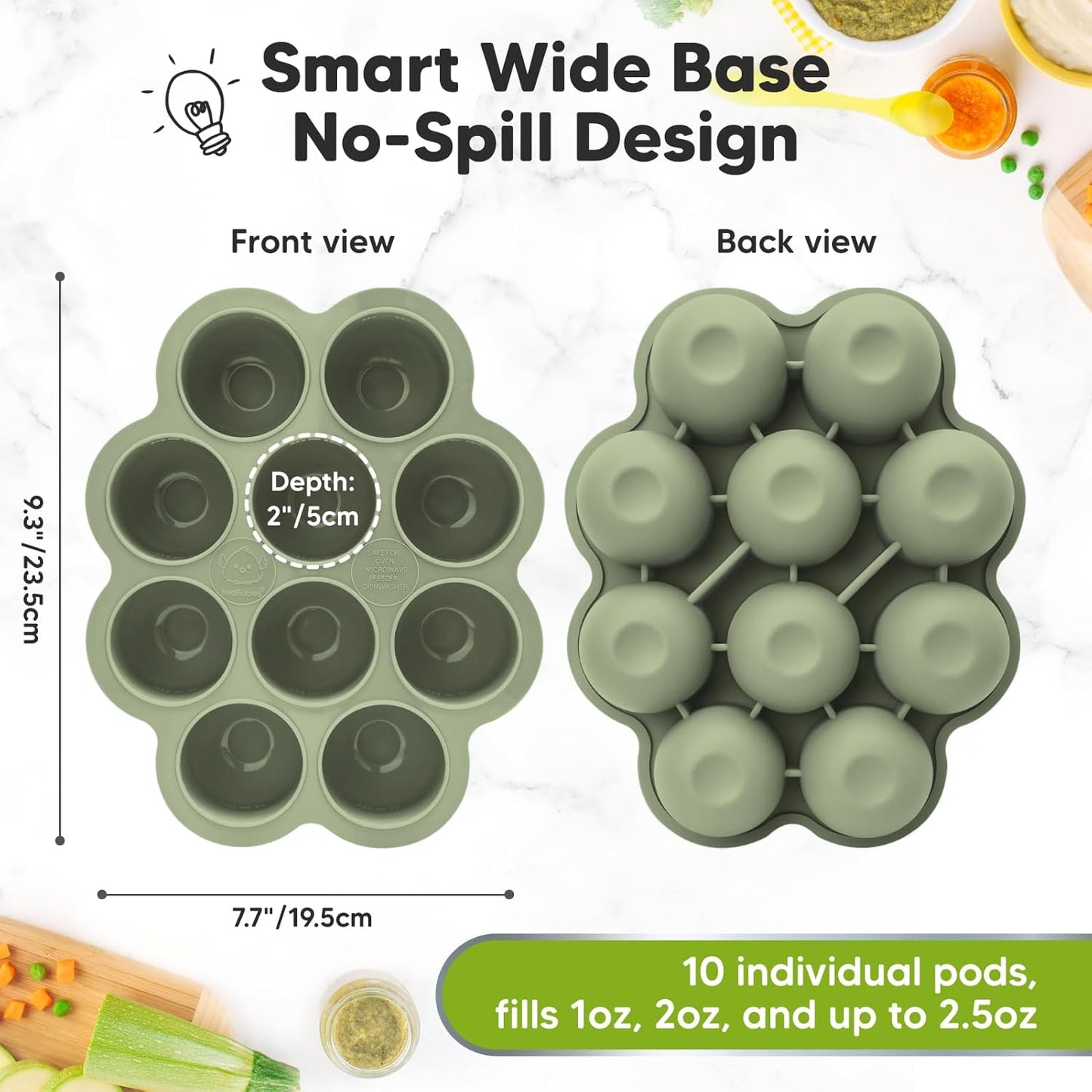 KeaBabies Silicone Food Freezer Trays with Lid, 2oz x 10 Pods Baby Food Storage Containers, Easy Puree Meal Prep, Breast Milk Silicone Freezer Molds, Dishwasher, Microwave Safe, BPA-Free (Chai Latte)
