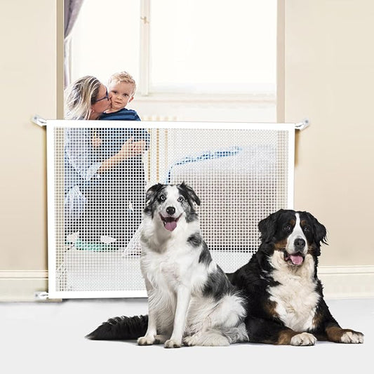 Cupount Baby Gate for Stairs - Dog Gate Indoor Mesh Pet Gates for Doorways (White, 30" H x 34" W)