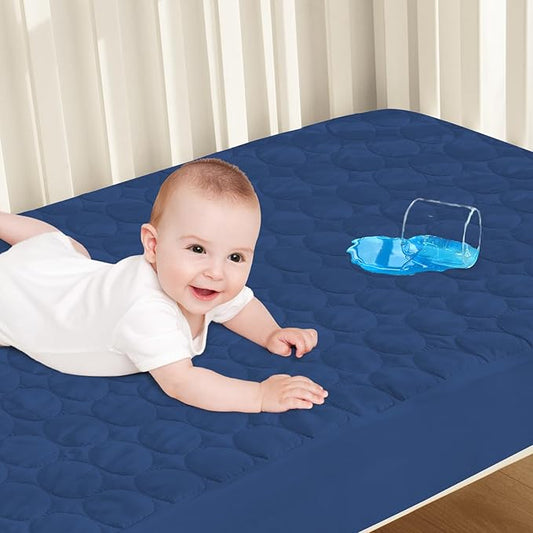 Biloban Crib Mattress Protector Pad Waterproof, Toddler Waterproof Crib Mattress Cover, Machine Washable & Dryer Fit Baby Toddler Bed Mattress Protector (Standard Size 52” x 28”), Navy Blue