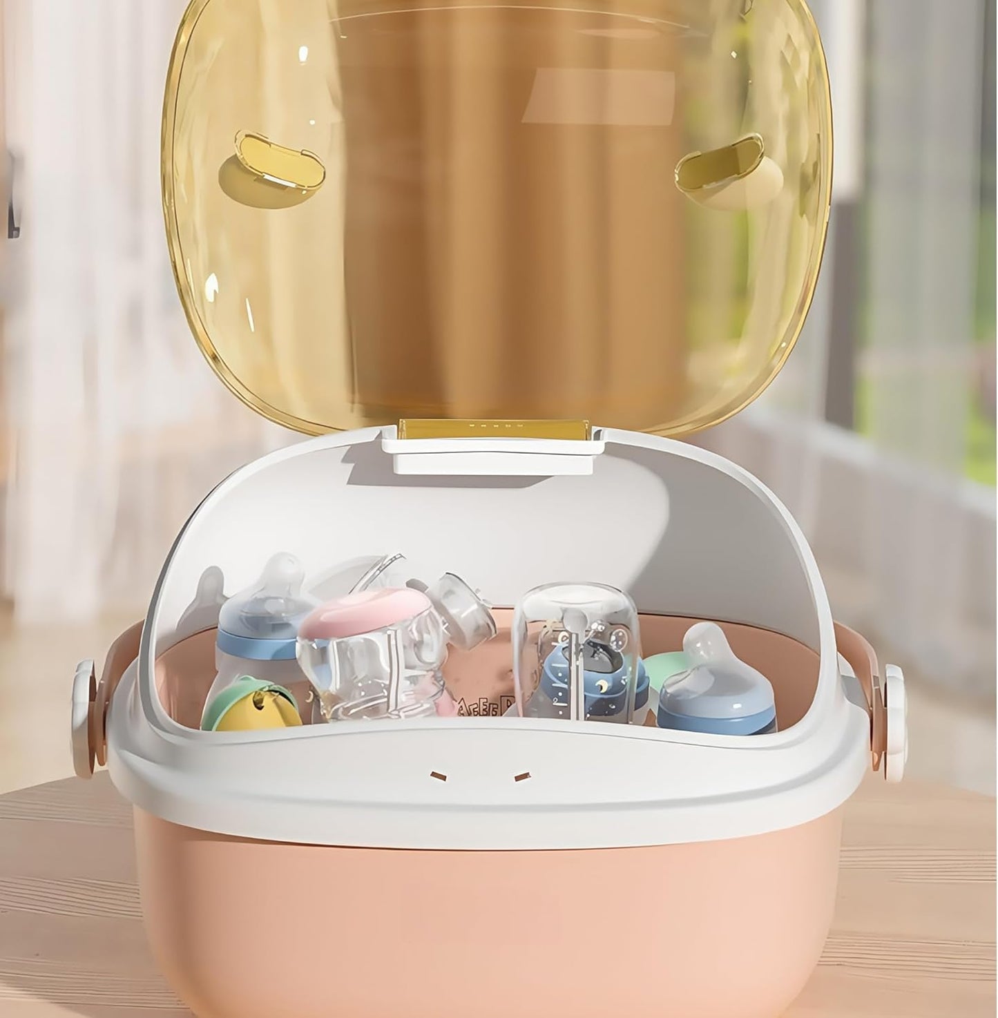 Baby Bottle Drying Rack Storage, Nursing Bottle Storage Box Organizer with Cover, Portable Kitchen Cabinet Organizer, Durable countertop Dryer (Light Sky Blue)