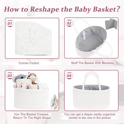19L Baby Diaper Caddy Organizer, 16.8"x9.8"x9" Cotton Rope Diaper Basket, Changing Table Storage Caddy With Removable Divider, Baby Basket for Nursery, Car, Diapers, Baby Shower Gifts for Newborn