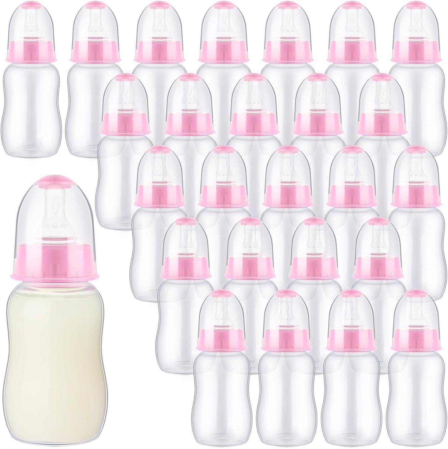 SiliFine 30 Pcs Baby Shower Favors Party Bottle Chug Game Mini Bottles Gift Sets for Gender Reveal Birthday Party Supplies Gift (Pink)