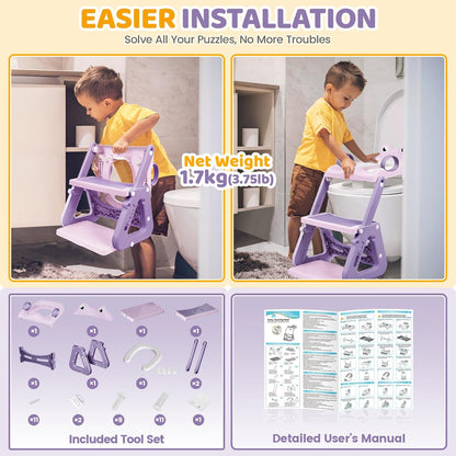 Orzbow Potty Training Seat | Upgrade Toddler Potty Training Toilet with Step Stool, 2-in-1 Stability Toilet Seat for Boys Girls | with Splash Guard, Anti-Slip Pad, Ladder, and Height Adjustable, Pink