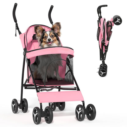 Magshion Compact Pet Stroller for Small-Medium Dogs/Cats up to 22lbs, 4-Wheel Lightweight Umbrella Shaped Portable Puppy Travel Jogger with Breathable Mesh, Cup Holder & Rear Storage, Black