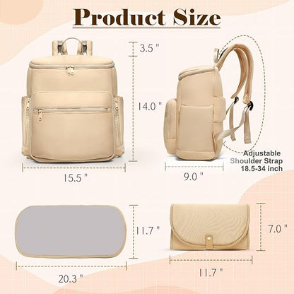 Diaper Bag Backpack, Neoprene Bag Backpack, Large Diaper Backpack with 16 Diaper Bag Organizers, 4 Insulated Pockets, Lighweight Travel Baby Bag with Changing Pad for Mom & Dad, Apricot