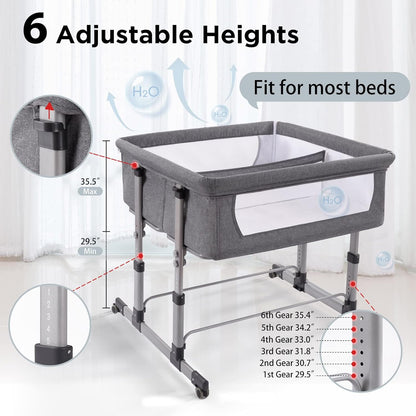 Ihoming Twin Bedside Bassinet for Baby Grey Co Sleeper Crib Attaches to Bed Double Bassinet Sleeper for Twins Infant Newborn Adjustable Safe Sleeping Solution