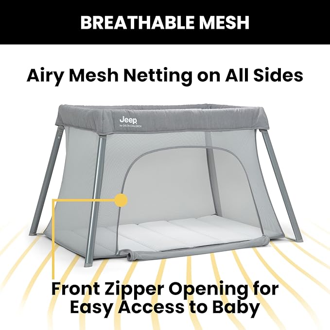 Jeep Horizon Compact Travel 2-in-1 Play Yard and Bassinet, Light Grey