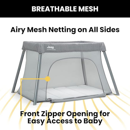 Jeep Horizon Compact Travel 2-in-1 Play Yard and Bassinet, Light Grey