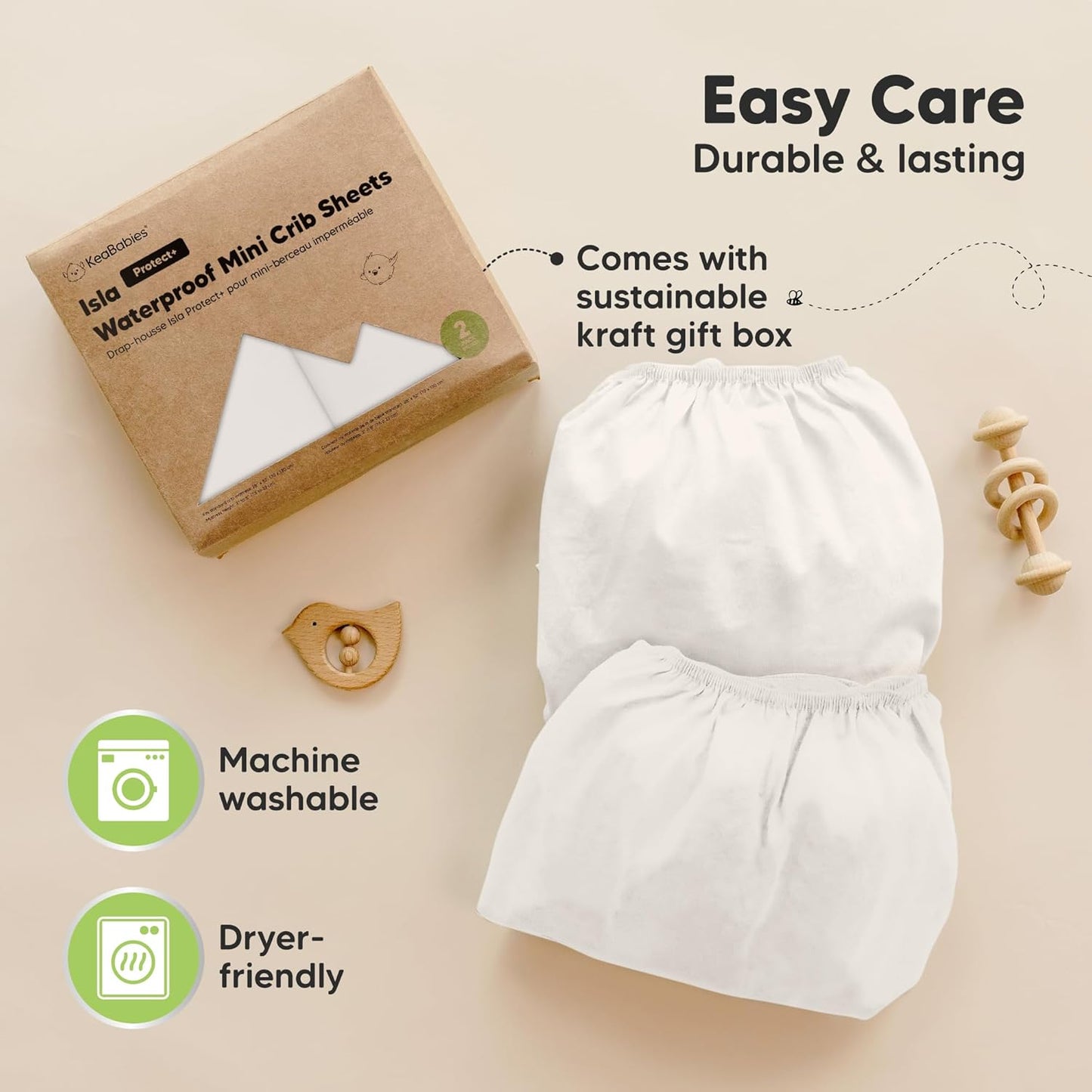 2-Pack Waterproof Pack and Play Sheets, Mini Crib Sheets Fitted for Boy, Girl - 38 x 26 Viscose from Bamboo Pack N Play Mattress Sheets for Graco, Toddler Playard Baby Crib Sheets Neutral (Blue Flax) - Colors B