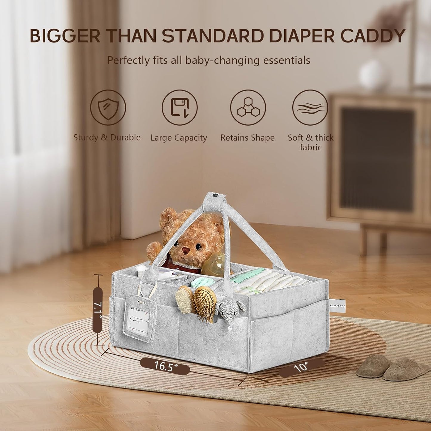 GEMII Diaper Caddy Organizer-Large Baby Caddy Organizer with Handle, Newborn Registry Essentials, Baby Shower Basket Gifts for Boys or Girls (Oatmeal, Large)