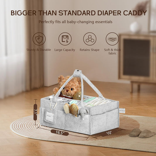 GEMII Diaper Caddy Organizer-Large Baby Caddy Organizer with Handle, Newborn Registry Essentials, Baby Shower Basket Gifts for Boys or Girls (Oatmeal, Large)