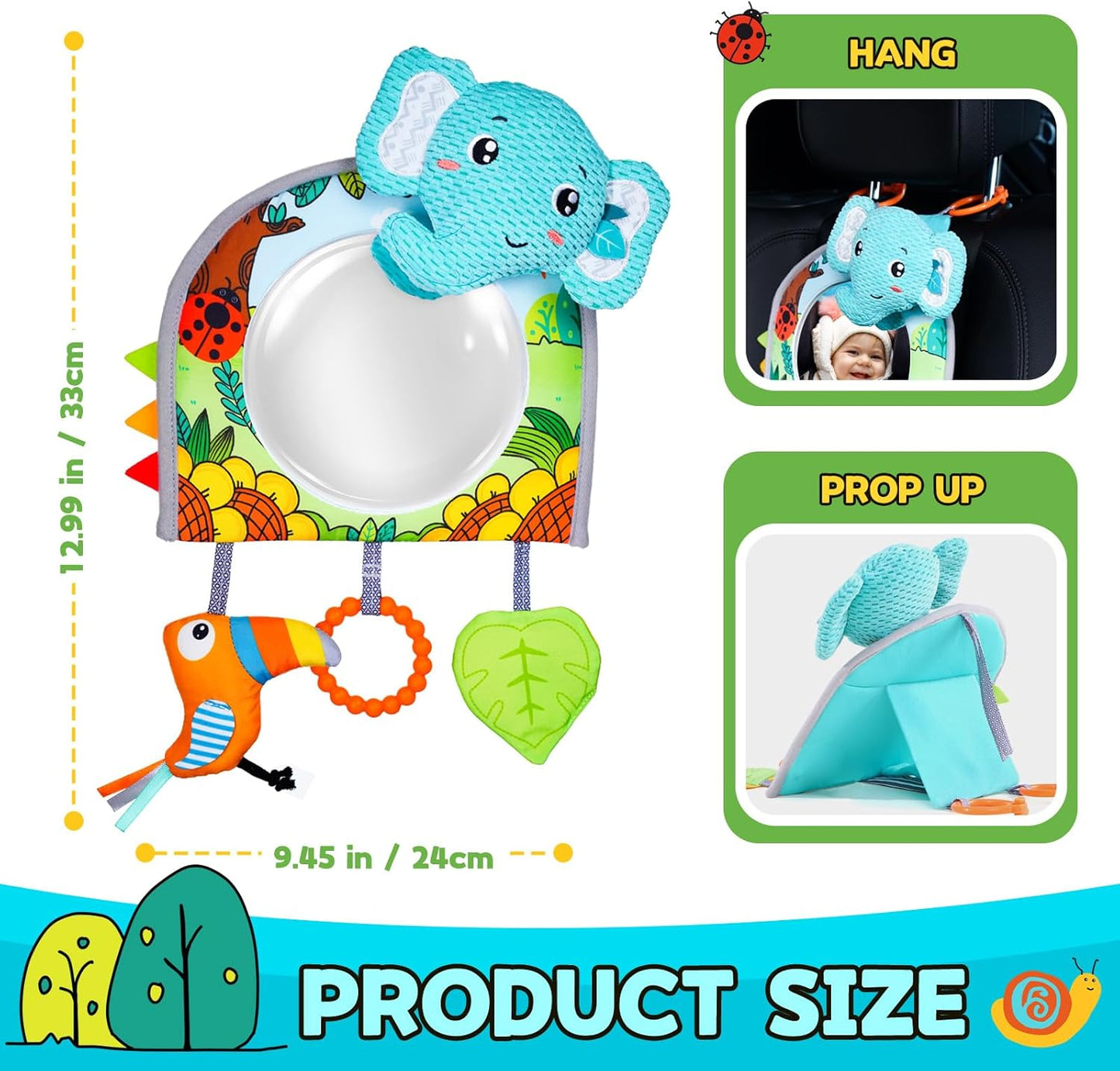 Koty Infant Car Seat Toy - Kick and Play Activity Center with Mirror, Teether and Crinkle Paper, Fun Travel Baby Toy for Rear Car Seat, Easier Drive with Newborns, Babies