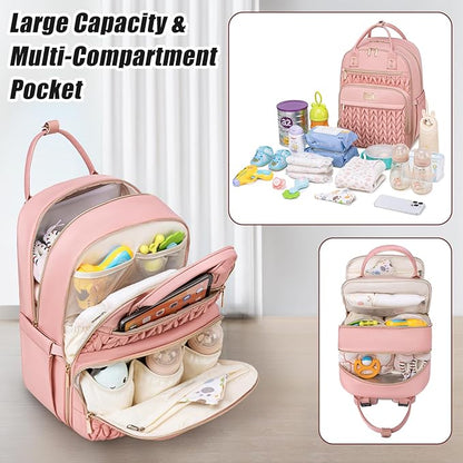 Tealari Diaper Bag Backpack,Stylish Baby Diaper Bag,Waterproof Travel Diaper Backpacks Baby Bags with Changing Pad,Stroller Straps,Insulated Pockets (Pink)