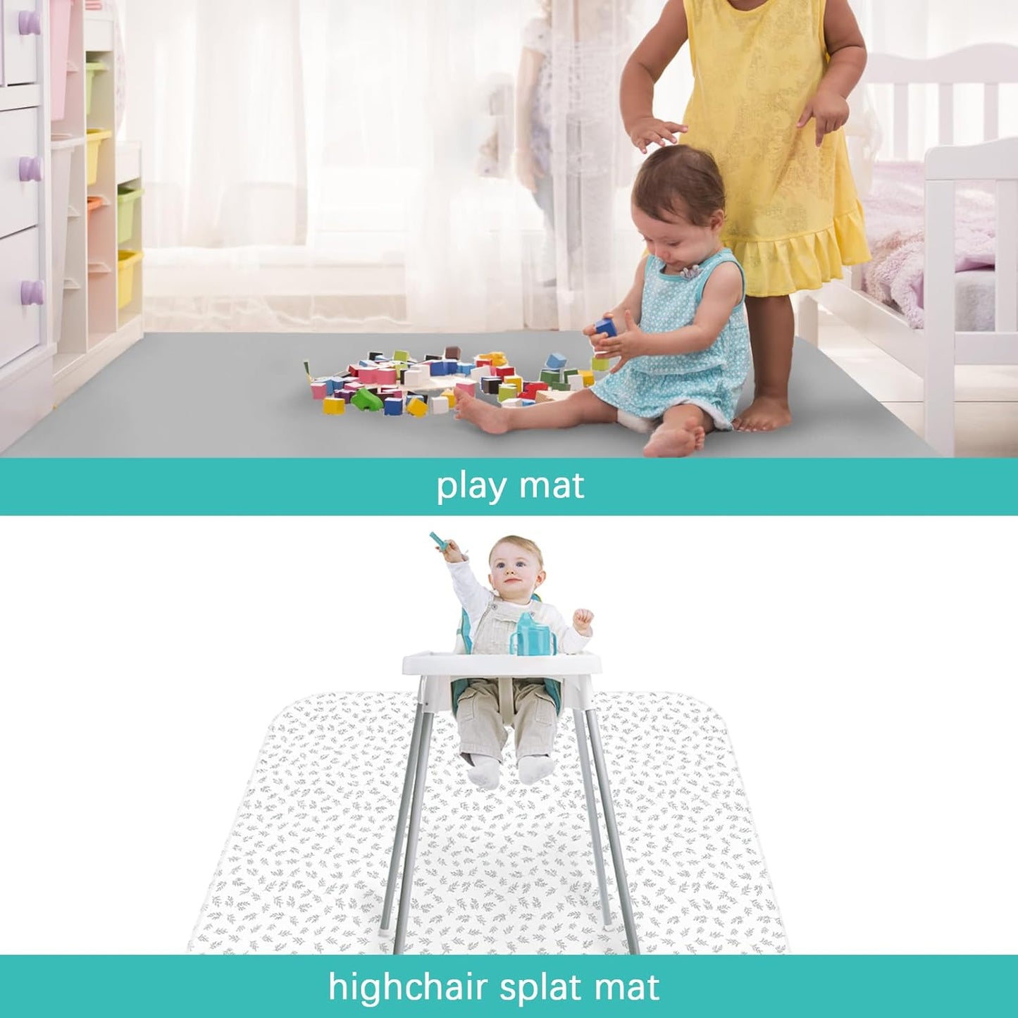 Splat Mat 2 Pack for Under High Chair & Arts & Crafts & Eating Mess, Waterproof 42''×46'' Baby Playtime Anti-Slip High Chair Mat for Floor or Table, Reusable & Portable Splash Mat