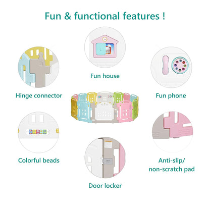 Dream On Me 14 Panel Groovy Play Center/Play Pen/Playard, Multi Colors
