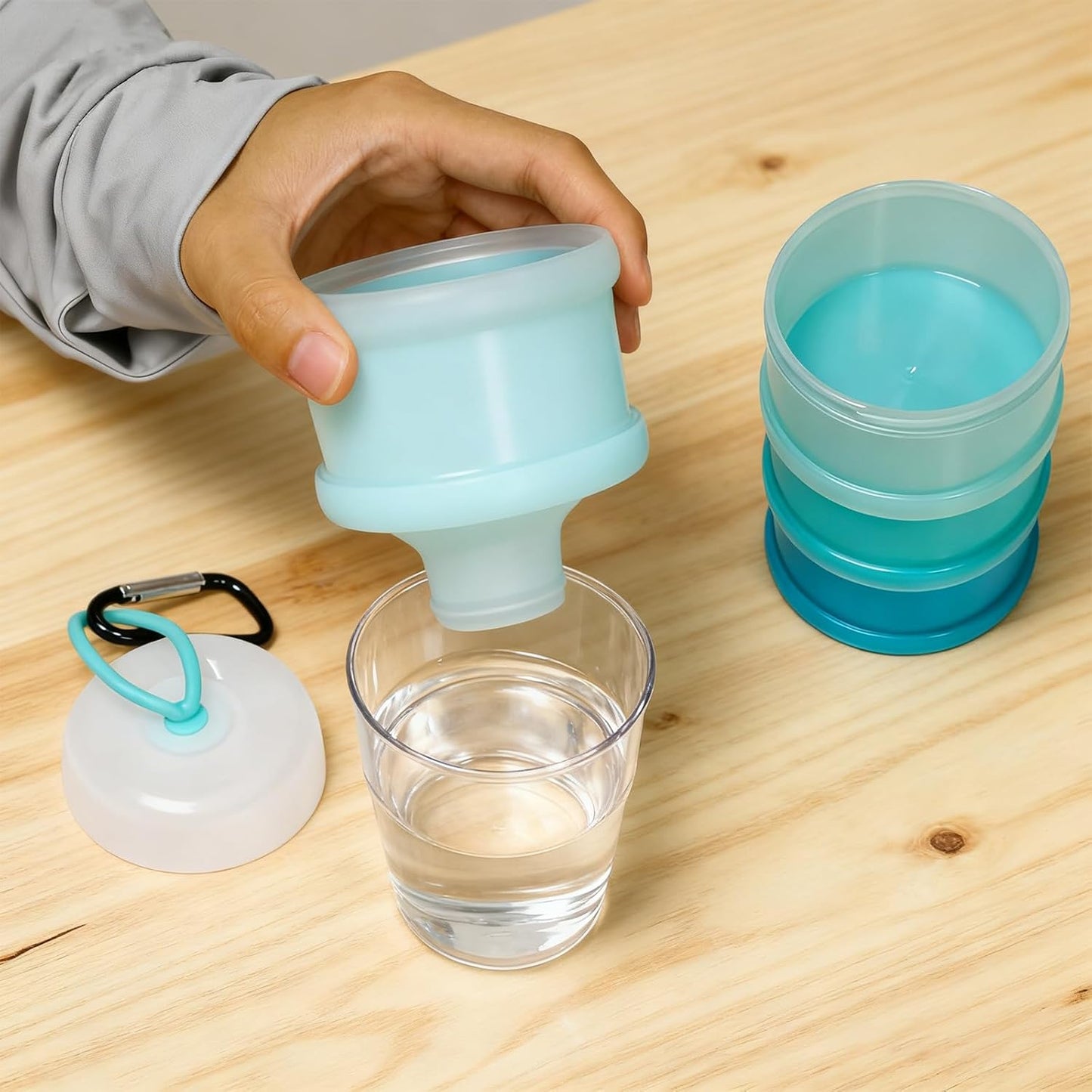 Protein Powder Container with Funnels Stand, 4 Stackable Protein Powder Dispenser for Travel, Fitness and Workout, 2 Pcs