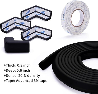 Baby Proofing Edge and Corner Guards, (20ft Edge + 8 Corners) Safety Furniture Bumper, Baby Corner Protector for Fireplace, Table, Stair, Cabinet, 3M Adhesive, Black