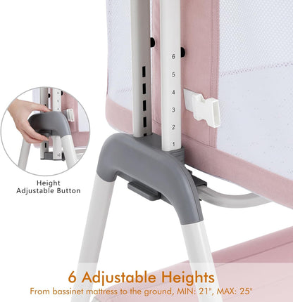 ANGELBLISS Baby Bassinet Bedside Sleeper, Easy Folding Portable Bassinet for Baby with Wheels, Adjustable Height, Included Mattress (Beige)